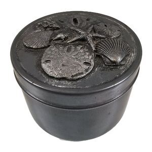 Metzke Vintage Seashell Sand Dollar Round Pewter Trinket Tin Container Beach 3"‎